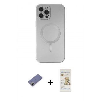MARSİLYAN™- iPhone 12 Pro Max Kılıf Akış Minimal Özel Seri - Siyah Mat Seramik Nano Ekran Koruyucu + Metal Kamera Lens Koruma Cam - GD