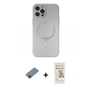 MARSİLYAN™- iPhone 12 Pro Max Kılıf Akış Minimal Özel Seri - Siyah Mat Seramik Nano Ekran Koruyucu + Metal Kamera Lens Koruma Cam - KI