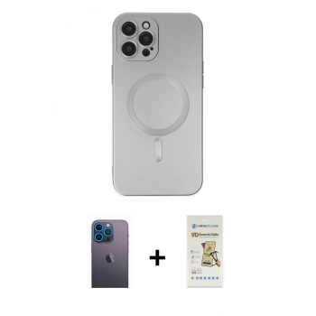 MARSİLYAN™- iPhone 12 Pro Max Kılıf Akış Minimal Özel Seri - Siyah Mat Seramik Nano Ekran Koruyucu + Neon Fosforlu Kamera Lens - MI