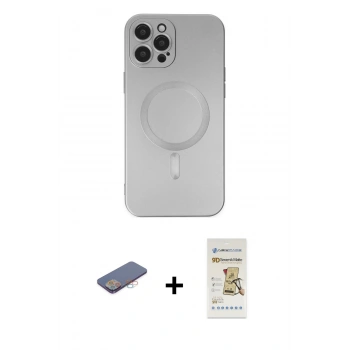 MARSİLYAN™- iPhone 12 Pro Max Kılıf Akış Minimal Özel Seri - Siyah Mat Seramik Nano Ekran Koruyucu + Renkli Kamera Lens Koruma Cam - PE