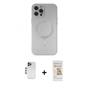 MARSİLYAN™- iPhone 12 Pro Max Kılıf Akış Minimal Özel Seri - Siyah Mat Seramik Nano Ekran Koruyucu + Shine Kamera Lens - LT