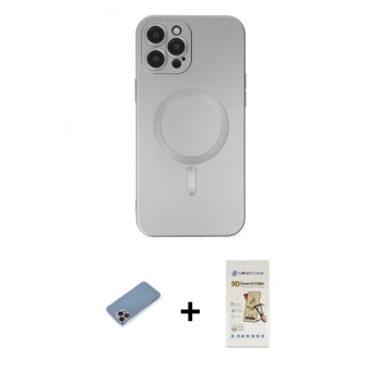MARSİLYAN™- iPhone 12 Pro Max Kılıf Akış Minimal Özel Seri - Siyah Mat Seramik Nano Ekran Koruyucu + Shine Kamera Lens Koruma Cam - PE