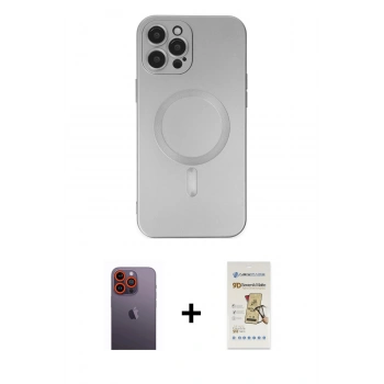 MARSİLYAN™- iPhone 12 Pro Max Kılıf Akış Minimal Özel Seri - Siyah Mat Seramik Nano Ekran Koruyucu + Neon Fosforlu Kamera Lens - TU