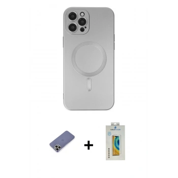 MARSİLYAN™- iPhone 12 Pro Max Kılıf Akış Minimal Özel Seri - Siyah Polymer Nano Ekran Koruyucu + Metal Kamera Lens Koruma Cam - GD