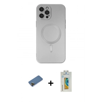 MARSİLYAN™- iPhone 12 Pro Max Kılıf Akış Minimal Özel Seri - Siyah Polymer Nano Ekran Koruyucu + Shine Kamera Lens Koruma Cam - GD