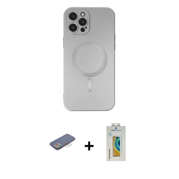 MARSİLYAN™- iPhone 12 Pro Max Kılıf Akış Minimal Özel Seri - Siyah Polymer Nano Ekran Koruyucu + Renkli Kamera Lens Koruma Cam - MI