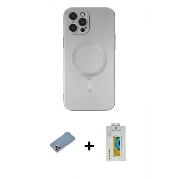 MARSİLYAN™- iPhone 12 Pro Max Kılıf Akış Minimal Özel Seri - Siyah Polymer Nano Ekran Koruyucu + Shine Kamera Lens Koruma Cam - PE