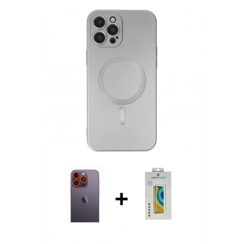MARSİLYAN™- iPhone 12 Pro Max Kılıf Akış Minimal Özel Seri - Siyah Polymer Nano Ekran Koruyucu + Neon Fosforlu Kamera Lens - TU
