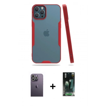 MARSİLYAN™- iPhone 12 Pro Max Kılıf Atlas Asil Serisi - Şeffaf 360 Full Body Arka Koruyucu + Neon Fosforlu Kamera Lens - BZ