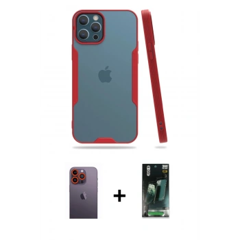 MARSİLYAN™- iPhone 12 Pro Max Kılıf Atlas Asil Serisi - Şeffaf 360 Full Body Arka Koruyucu + Neon Fosforlu Kamera Lens - TU