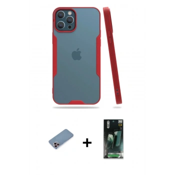 MARSİLYAN™- iPhone 12 Pro Max Kılıf Atlas Asil Serisi - Şeffaf 360 Full Body Arka Koruyucu + Shine Kamera Lens Koruma Cam - PE