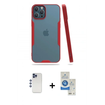 MARSİLYAN™- iPhone 12 Pro Max Kılıf Atlas Asil Serisi - Şeffaf Royal Nano Ekran Koruyucu + Shine Kamera Lens - LT