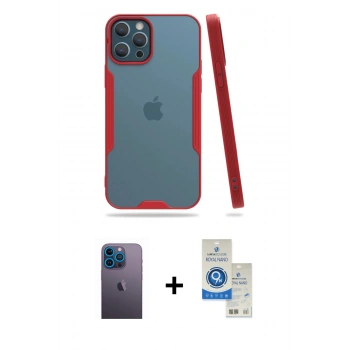 MARSİLYAN™- iPhone 12 Pro Max Kılıf Atlas Asil Serisi - Şeffaf Royal Nano Ekran Koruyucu + Neon Fosforlu Kamera Lens - MI