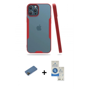 MARSİLYAN™- iPhone 12 Pro Max Kılıf Atlas Asil Serisi - Şeffaf Royal Nano Ekran Koruyucu + Shine Kamera Lens Koruma Cam - GD