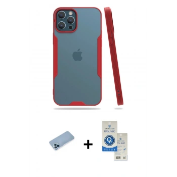 MARSİLYAN™- iPhone 12 Pro Max Kılıf Atlas Asil Serisi - Şeffaf Royal Nano Ekran Koruyucu + Shine Kamera Lens Koruma Cam - MI