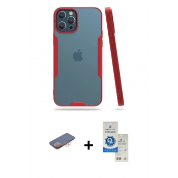 MARSİLYAN™- iPhone 12 Pro Max Kılıf Atlas Asil Serisi - Şeffaf Royal Nano Ekran Koruyucu + Renkli Kamera Lens Koruma Cam - TU