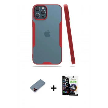 MARSİLYAN™- iPhone 12 Pro Max Kılıf Atlas Asil Serisi - Şeffaf Temperli Cam Ekran Koruyucu + Metal Kamera Lens Koruma Cam - KI