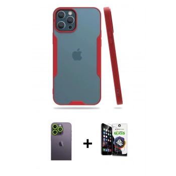 MARSİLYAN™- iPhone 12 Pro Max Kılıf Atlas Asil Serisi - Şeffaf Temperli Cam Ekran Koruyucu + Neon Fosforlu Kamera Lens - YL