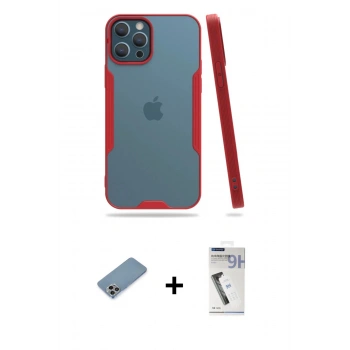 MARSİLYAN™- iPhone 12 Pro Max Kılıf Atlas Asil Serisi - Şeffaf Uv Polymer Nano Ekran Koruyucu + Shine Kamera Lens Koruma Cam - GI