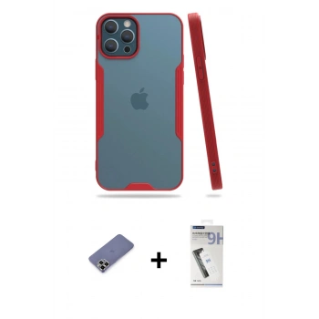 MARSİLYAN™- iPhone 12 Pro Max Kılıf Atlas Asil Serisi - Şeffaf Uv Polymer Nano Ekran Koruyucu + Metal Kamera Lens Koruma Cam - GD