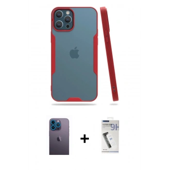 MARSİLYAN™- iPhone 12 Pro Max Kılıf Atlas Asil Serisi - Şeffaf Uv Polymer Nano Ekran Koruyucu + Neon Fosforlu Kamera Lens - MI