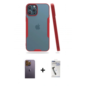 MARSİLYAN™- iPhone 12 Pro Max Kılıf Atlas Asil Serisi - Şeffaf Uv Polymer Nano Ekran Koruyucu + Neon Fosforlu Kamera Lens - SI