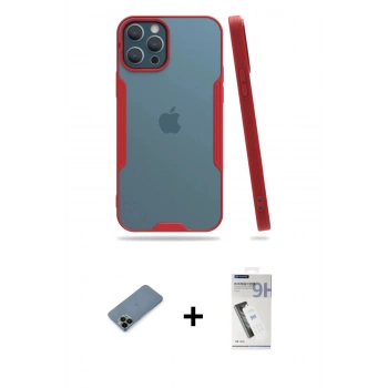 MARSİLYAN™- iPhone 12 Pro Max Kılıf Atlas Asil Serisi - Şeffaf Uv Polymer Nano Ekran Koruyucu + Shine Kamera Lens Koruma Cam - SH