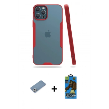 MARSİLYAN™- iPhone 12 Pro Max Kılıf Atlas Asil Serisi - Siyah 18D Cam Ekran Koruyucu + Shine Kamera Lens Koruma Cam - GS