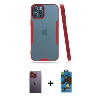 MARSİLYAN™- iPhone 12 Pro Max Kılıf Atlas Asil Serisi - Siyah 18D Cam Ekran Koruyucu + Neon Fosforlu Kamera Lens - TU