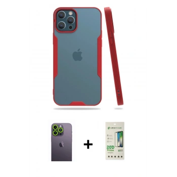 MARSİLYAN™- iPhone 12 Pro Max Kılıf Atlas Asil Serisi - Siyah 20D Premium Cam Ekran Koruyucu + Neon Fosforlu Kamera Lens - YL
