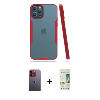 MARSİLYAN™- iPhone 12 Pro Max Kılıf Atlas Asil Serisi - Siyah 20D Premium Cam Ekran Koruyucu + Neon Fosforlu Kamera Lens - TU