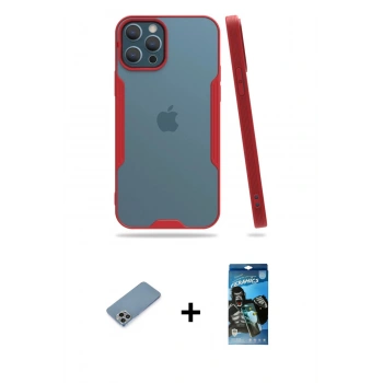 MARSİLYAN™- iPhone 12 Pro Max Kılıf Atlas Asil Serisi - Siyah 34D Izgaralı Cam + Shine Kamera Lens Koruma Cam - GI