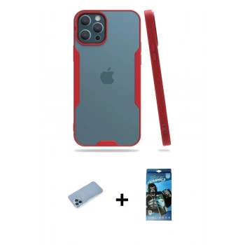 MARSİLYAN™- iPhone 12 Pro Max Kılıf Atlas Asil Serisi - Siyah 34D Izgaralı Cam + Shine Kamera Lens Koruma Cam - MI