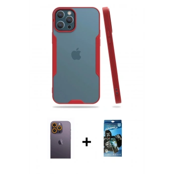 MARSİLYAN™- iPhone 12 Pro Max Kılıf Atlas Asil Serisi - Siyah 34D Izgaralı Cam + Neon Fosforlu Kamera Lens - SI