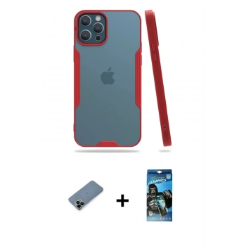 MARSİLYAN™- iPhone 12 Pro Max Kılıf Atlas Asil Serisi - Siyah 34D Izgaralı Cam + Shine Kamera Lens Koruma Cam - SH