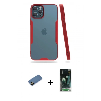 MARSİLYAN™- iPhone 12 Pro Max Kılıf Atlas Asil Serisi - Siyah 360 Mat Full Body Arka Koruyucu + Shine Kamera Lens Koruma Cam - GD