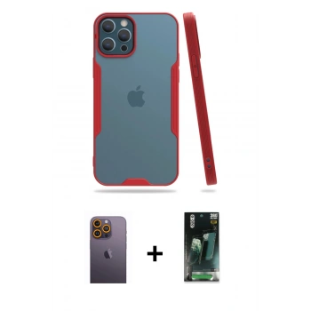 MARSİLYAN™- iPhone 12 Pro Max Kılıf Atlas Asil Serisi - Siyah 360 Mat Full Body Arka Koruyucu + Neon Fosforlu Kamera Lens - SI