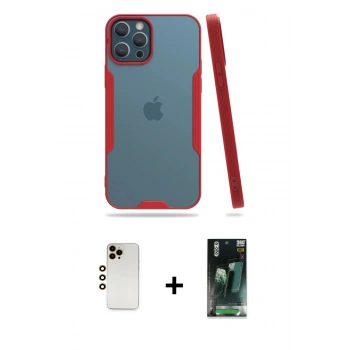 MARSİLYAN™- iPhone 12 Pro Max Kılıf Atlas Asil Serisi - Siyah 360 Mat Full Body Arka Koruyucu + Shine Kamera Lens - GD