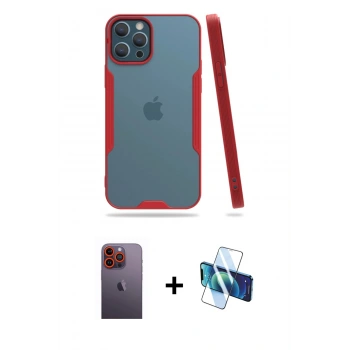 MARSİLYAN™- iPhone 12 Pro Max Kılıf Atlas Asil Serisi - Siyah 3D Antistatik Cam Ekran Koruyucu + Neon Fosforlu Kamera Lens - TU
