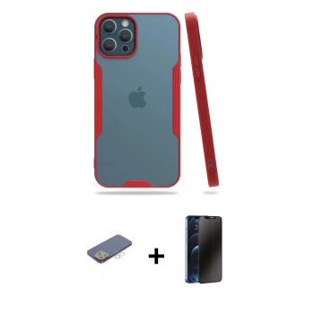 MARSİLYAN™- iPhone 12 Pro Max Kılıf Atlas Asil Serisi - Siyah 3D Antistatik Hayalet Cam Ekran Koruyucu + Renkli Kamera Lens Koruma Cam - SI