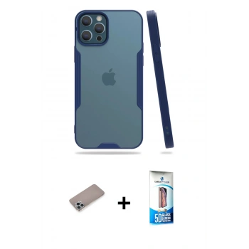 MARSİLYAN™- iPhone 12 Pro Max Kılıf Atlas Asil Serisi - Siyah 5D Eko Cam Ekran Koruyucu + Shine Kamera Lens Koruma Cam - SABE