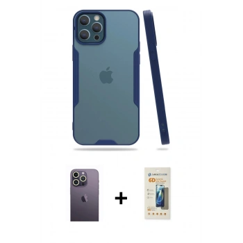 MARSİLYAN™- iPhone 12 Pro Max Kılıf Atlas Asil Serisi - Siyah 6D Mat Seramik Hayalet Nano Ekran Koruyucu + Neon Fosforlu Kamera Lens - BZ