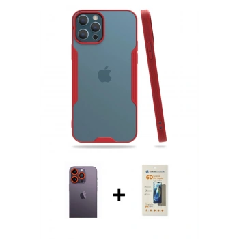 MARSİLYAN™- iPhone 12 Pro Max Kılıf Atlas Asil Serisi - Siyah 6D Mat Seramik Hayalet Nano Ekran Koruyucu + Neon Fosforlu Kamera Lens - TU