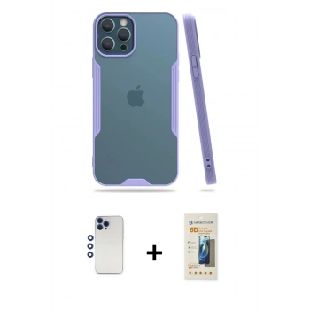 MARSİLYAN™- iPhone 12 Pro Max Kılıf Atlas Asil Serisi - Siyah 6D Mat Seramik Hayalet Nano Ekran Koruyucu + Shine Kamera Lens - LT