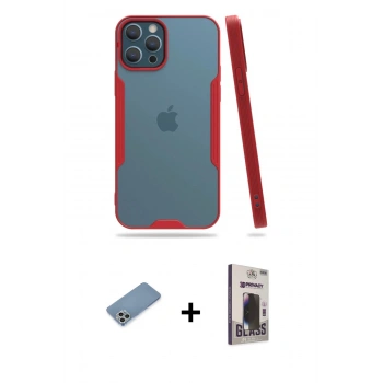 MARSİLYAN™- iPhone 12 Pro Max Kılıf Atlas Asil Serisi - Siyah Bilvis Hayalet Cam Ekran Koruyucu + Shine Kamera Lens Koruma Cam - GS