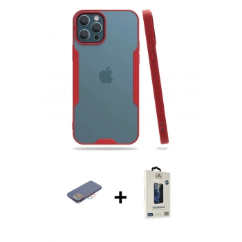 MARSİLYAN™- iPhone 12 Pro Max Kılıf Atlas Asil Serisi - Siyah Bilvis Hayalet Cam Ekran Koruyucu + Renkli Kamera Lens Koruma Cam - PE