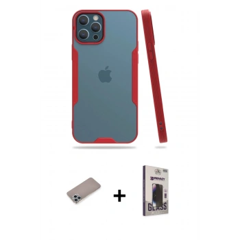 MARSİLYAN™- iPhone 12 Pro Max Kılıf Atlas Asil Serisi - Siyah Bilvis Hayalet Cam Ekran Koruyucu + Shine Kamera Lens Koruma Cam - SABE