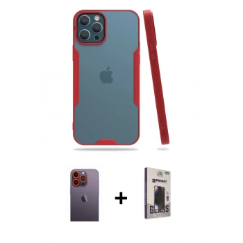 MARSİLYAN™- iPhone 12 Pro Max Kılıf Atlas Asil Serisi - Siyah Bilvis Hayalet Cam Ekran Koruyucu + Neon Fosforlu Kamera Lens - TU