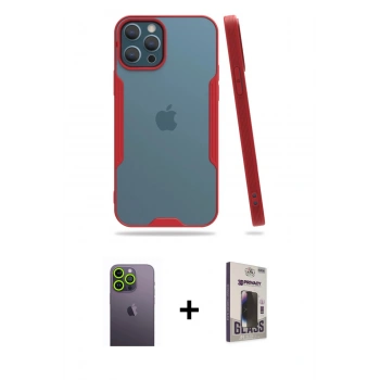 MARSİLYAN™- iPhone 12 Pro Max Kılıf Atlas Asil Serisi - Siyah Bilvis Hayalet Cam Ekran Koruyucu + Neon Fosforlu Kamera Lens - YL