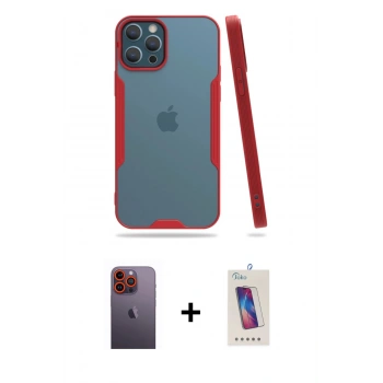MARSİLYAN™- iPhone 12 Pro Max Kılıf Atlas Asil Serisi - Siyah Joko 5D Cam + Neon Fosforlu Kamera Lens - TU